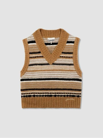 Striped Soft Wool Knit Vest Brown - GANNI - BALAAN 2