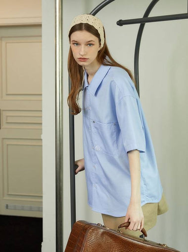 Convertible Collar Stripe Shirt Sky Blue - KINETO - BALAAN 1