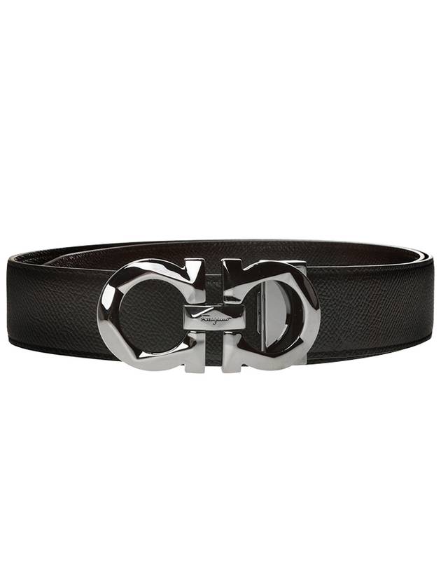 Silver Gancini Reversible Leather Belt Black - SALVATORE FERRAGAMO - BALAAN 2