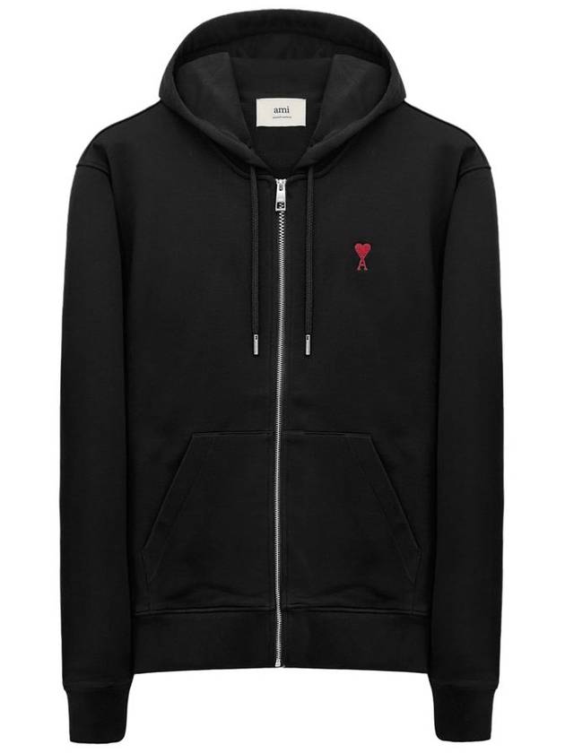 Heart Logo Drawstring Cotton Zip-Up Hoodie Black - AMI - BALAAN 2