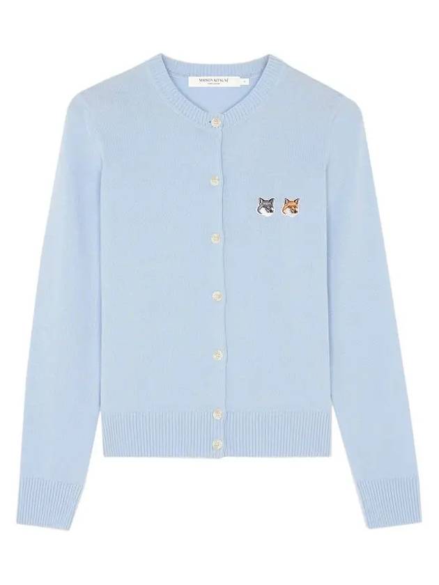 Double Fox Head Patch Round Neck Cardigan Pale Blue - MAISON KITSUNE - BALAAN 3