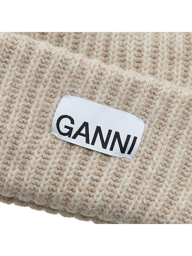 Logo Patch Knit Beanie Sand - GANNI - BALAAN 7