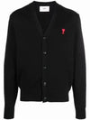 Heart Logo Merino Wool Cardigan Black - AMI - BALAAN 2