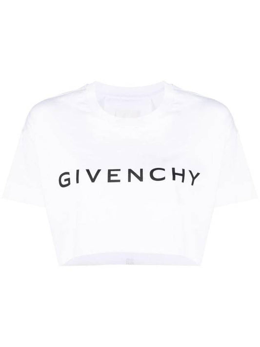 Logo Print Cropped Cotton Short Sleeve T-Shirt White - GIVENCHY - BALAAN 1