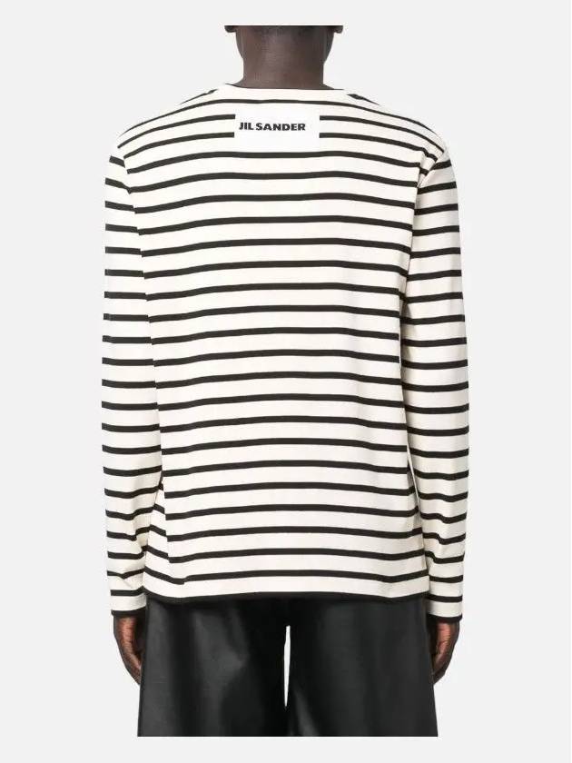 Striped Motif Cotton Long Sleeve T-shirt Beige Grey - JIL SANDER - BALAAN 3