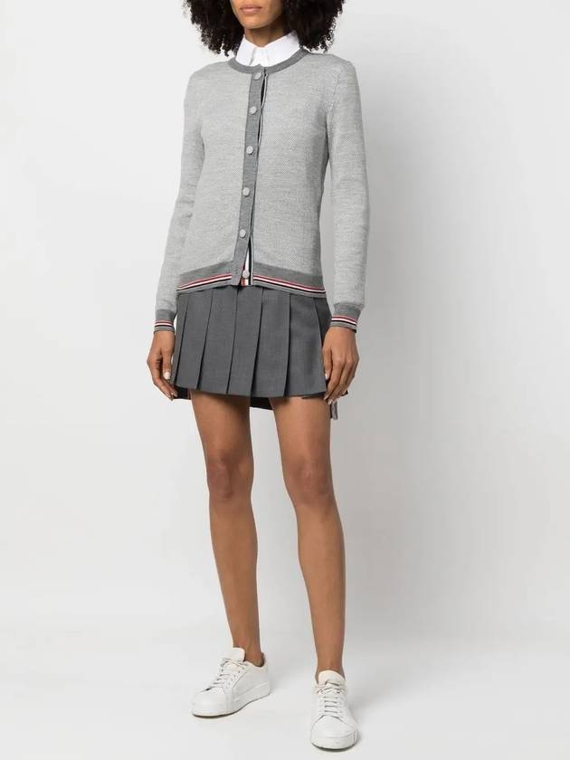 Herringbone Crew Neck Wool Cardigan Light Grey - THOM BROWNE - BALAAN 3