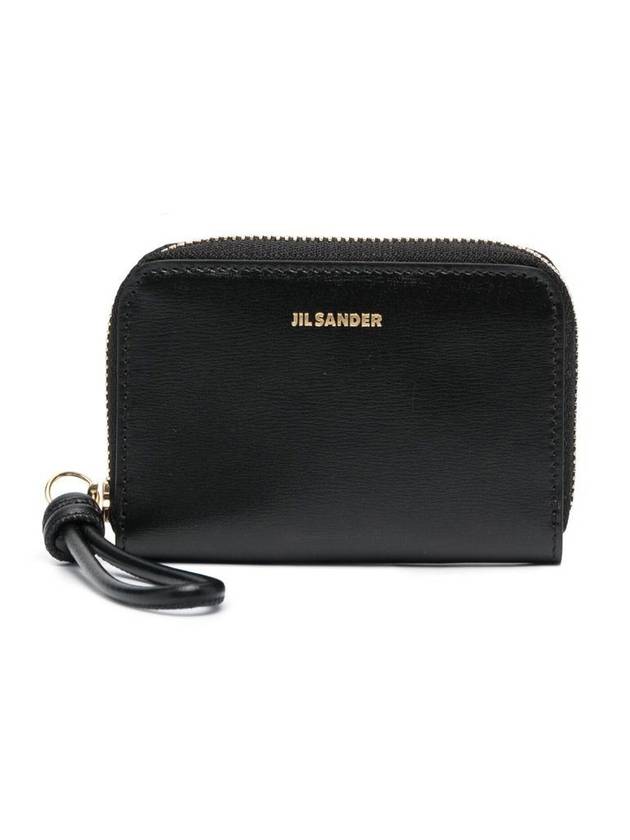 Logo Plaque Zip Round Calf Leather Coin Wallet Black - JIL SANDER - BALAAN 1