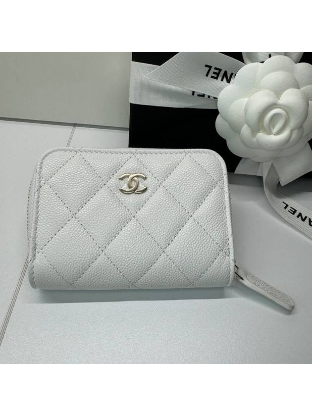 Classic zipper card wallet caviar white gold AP0216 - CHANEL - BALAAN 1