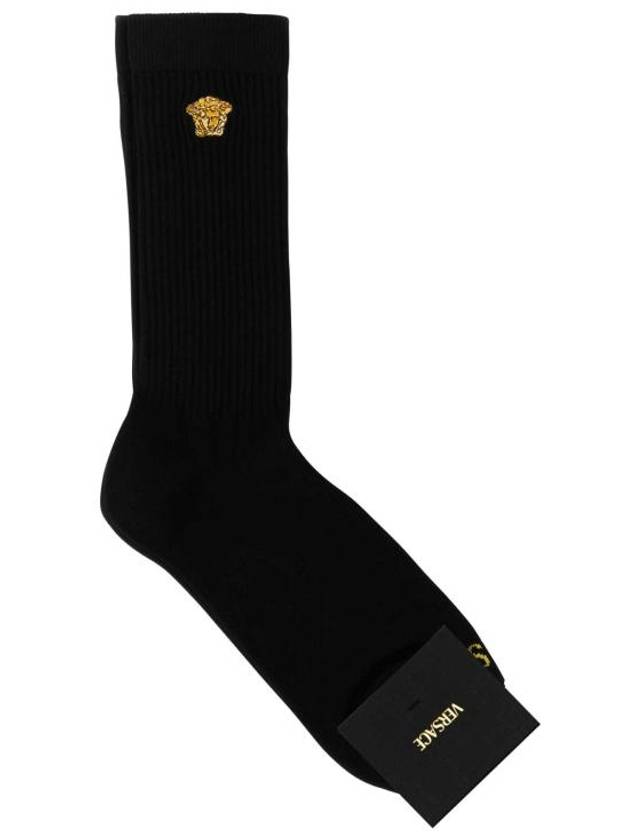 Embroidered Medusa Ribbed Socks Black - VERSACE - BALAAN 2