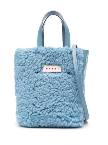 Shearling Museo Soft Mini Tote Bag Blue - MARNI - BALAAN 1