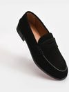 Men's Suede No Penny Flat Loafers Black - CHRISTIAN LOUBOUTIN - BALAAN.