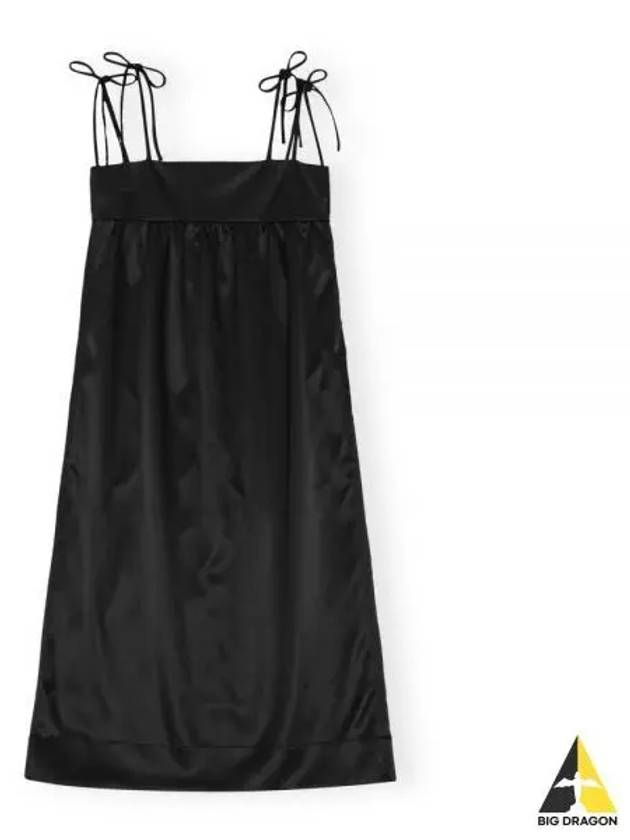 Double Satin String Long Dress Black - GANNI - BALAAN 2