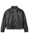 Women's Embroidered EKD Leather Jacket Black - BURBERRY - BALAAN 2