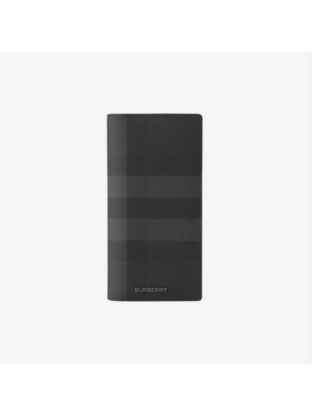 Logo Checked Leather Long Wallet Charcoal - BURBERRY - BALAAN 6