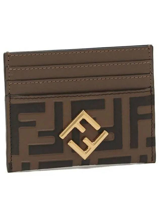 Logo Diamond Leather Card Wallet Brown - FENDI - BALAAN 2