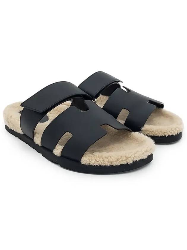 Shearling chypre sandals 39 5 black beige 1HA0857 - HERMES - BALAAN 2