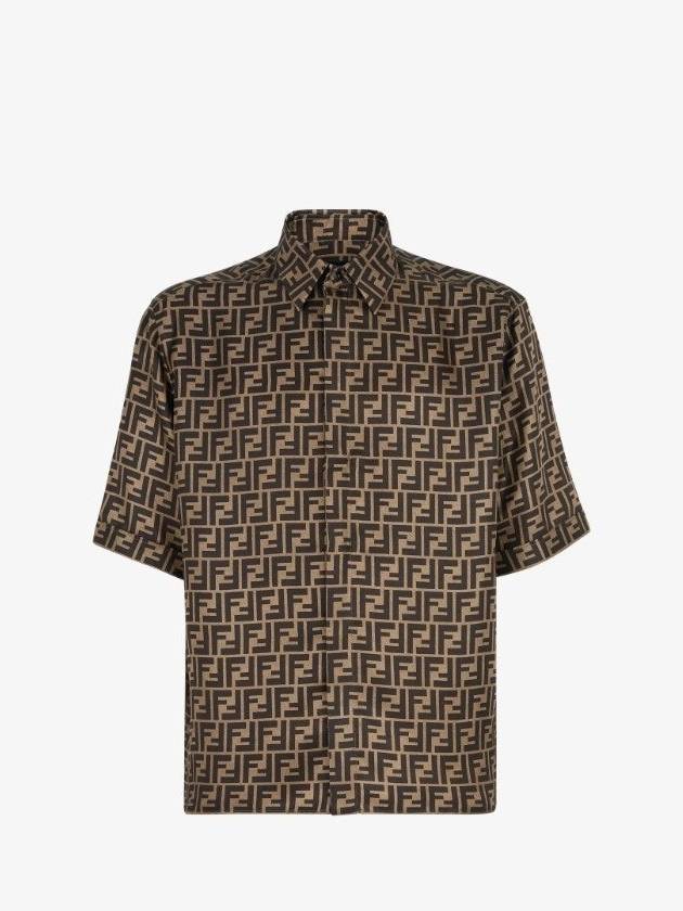 Men's FF Motif Silk Short Sleeve Shirt Brown - FENDI - BALAAN 2