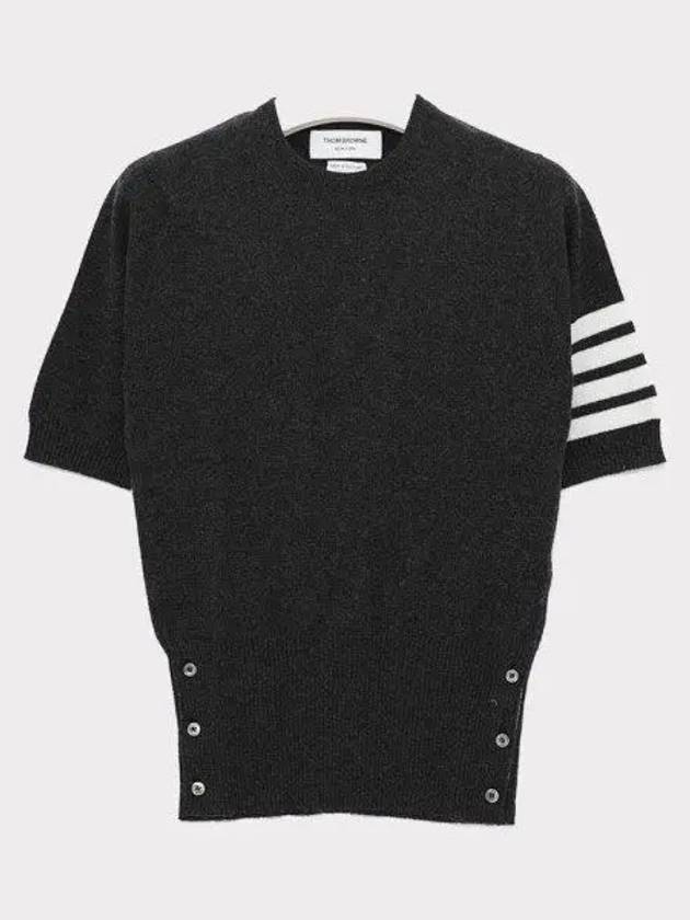 Women's Cashmere Striped Short Sleeve Knit Top Dark Grey - THOM BROWNE - BALAAN 2