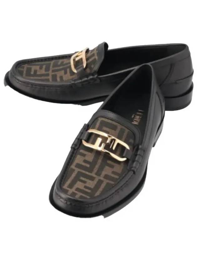 FF O Rock Fabric Leather Loafers Black Brown - FENDI - BALAAN 2