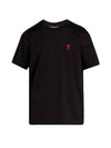 Mini Heart Embroidered Logo Short Sleeve T-Shirt Black - AMI - BALAAN 3