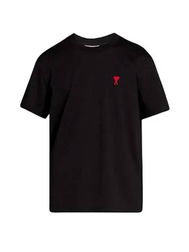 Mini Heart Embroidered Logo Short Sleeve T-Shirt Black - AMI - BALAAN 3