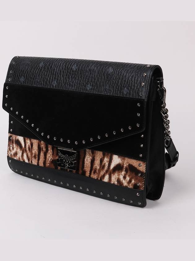 Leopard print studded chain shoulder bag - MCM - BALAAN 3