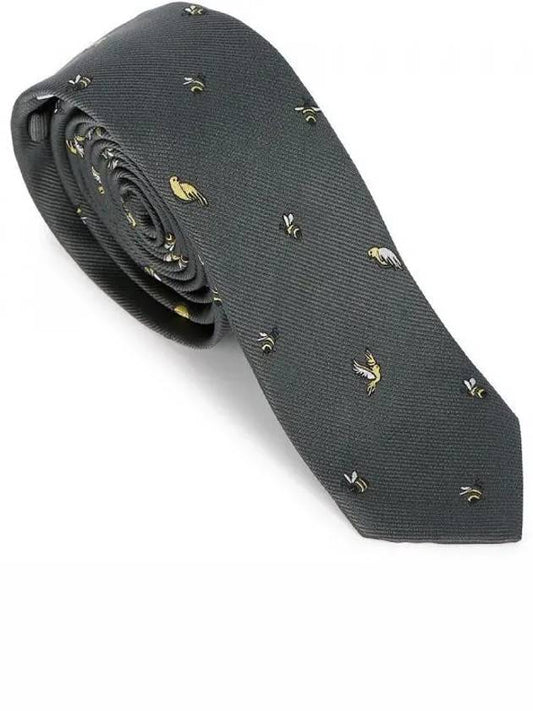 All Over Birds Bee Icon Classic Tie Grey - THOM BROWNE - BALAAN 2