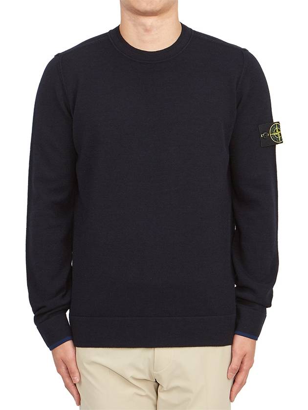 Logo Patch Crew Neck Knit Top Navy - STONE ISLAND - BALAAN 2