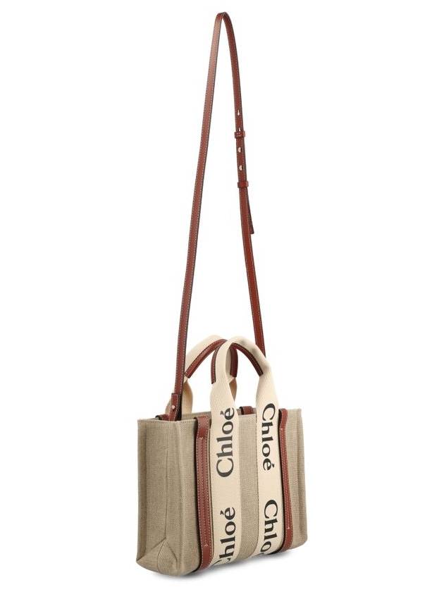 Woody Small Canvas Tote Bag White Brown Beige - CHLOE - BALAAN 4