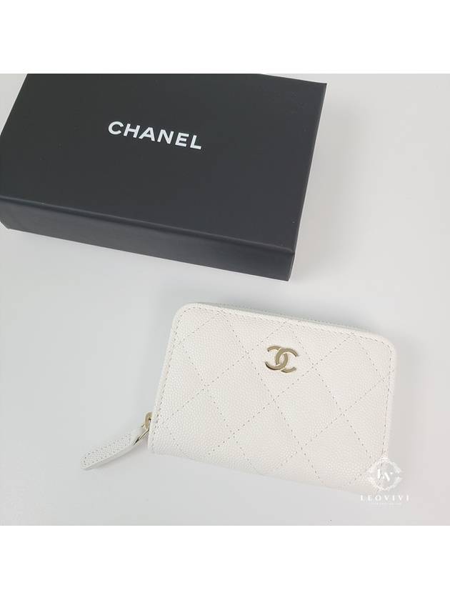 Gold Hardware Classic Grained Shiny Calfskin Zipped Coin Wallet White - CHANEL - BALAAN 2