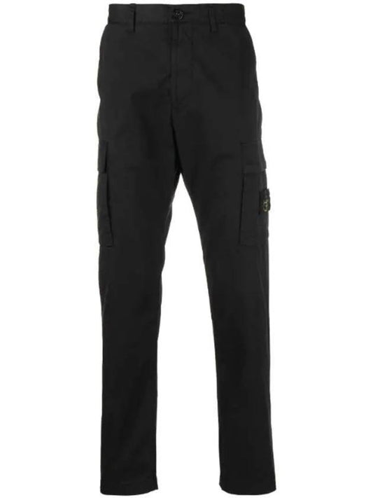 Cargo Stretch Cotton Straight Pants Black - STONE ISLAND - BALAAN.