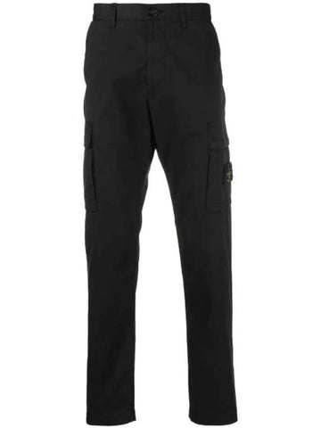 Logo Patch Cargo Cotton Straight Pants Black - STONE ISLAND - BALAAN 1