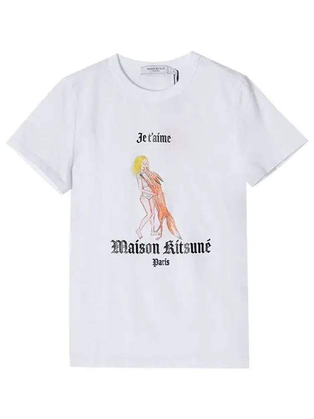 Women's Oly Je T Aime Classic Cotton Short Sleeve T-Shirt White - MAISON KITSUNE - BALAAN 2