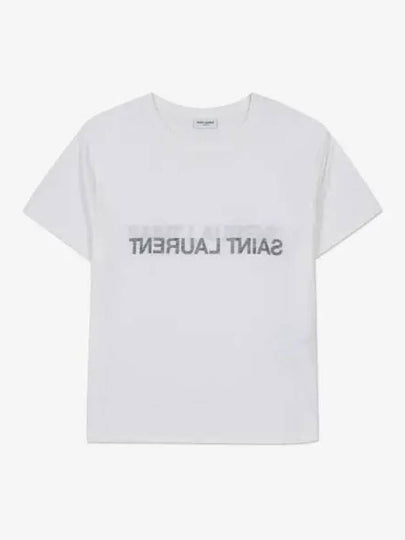 Reverse Logo Print Cotton Short Sleeve T-Shirt White - SAINT LAURENT - BALAAN 2