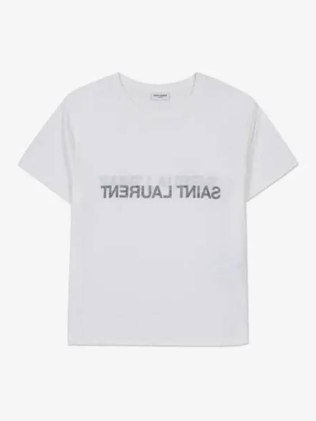 Reverse Logo Print Cotton Short Sleeve T-Shirt White - SAINT LAURENT - BALAAN 2