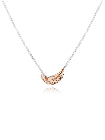 Women's Two-Tone Floating Curved Feather Collier Necklace Rose Gold - PANDORA - BALAAN 1