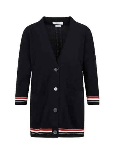 High Twist Cotton Oversized Long Cardigan Navy - THOM BROWNE - BALAAN 2