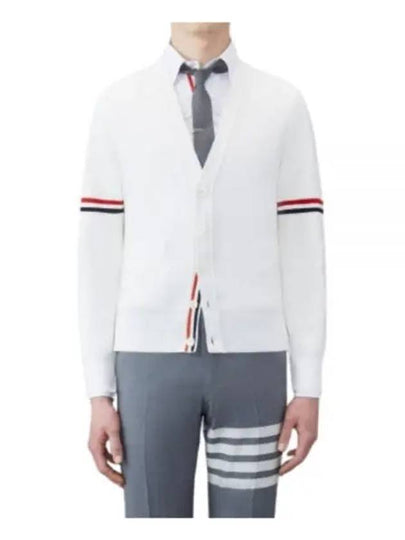 Milano Stitch Sprite Armband Cotton V-neck Cardigan White - THOM BROWNE - BALAAN 2