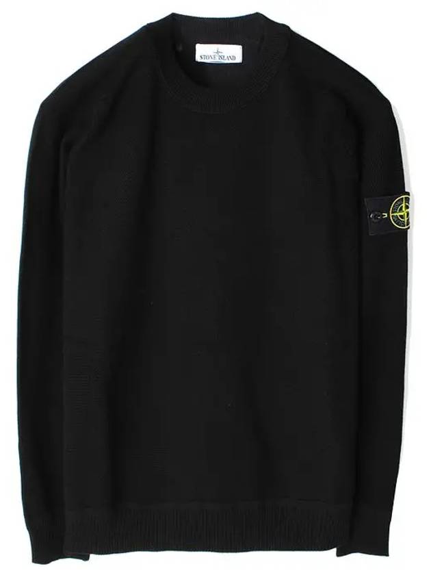 Logo Patch Crew Neck Knit Top Black - STONE ISLAND - BALAAN 2