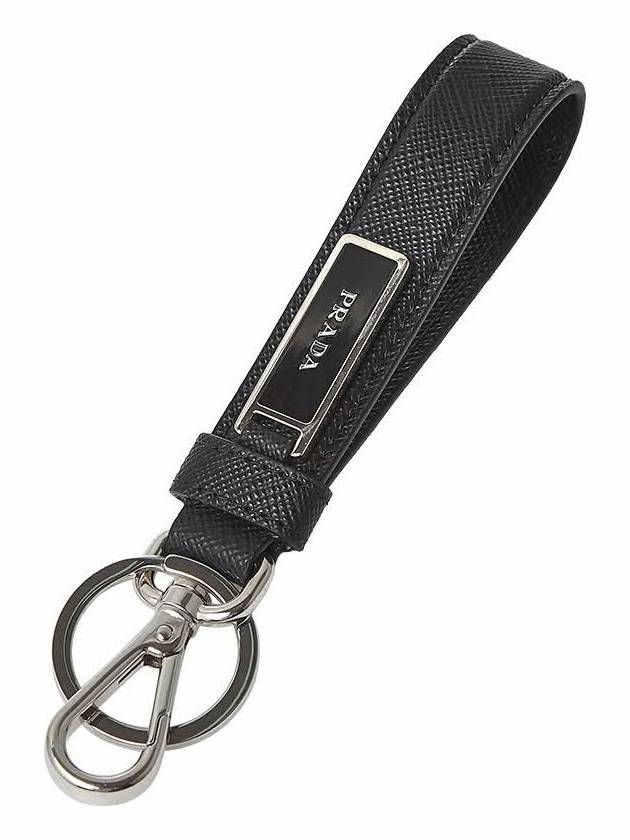 Logo Saffiano Leather Key Holder Black - PRADA - BALAAN 10