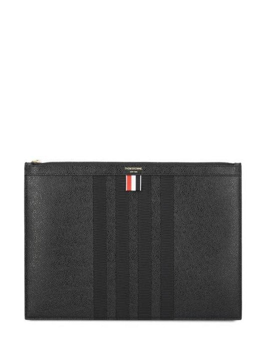 diagonal striped leather clutch bag black - THOM BROWNE - BALAAN 1