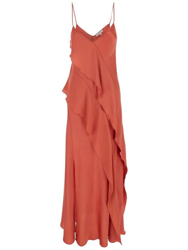 'Luisiana' Red Dress With Spaghetti Straps And Front Ruffle In Satin Woman - ANTONELLI - BALAAN 1