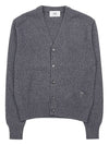 Heart Logo V Neck Cashmere Cardigan Heather Grey - AMI - BALAAN 10