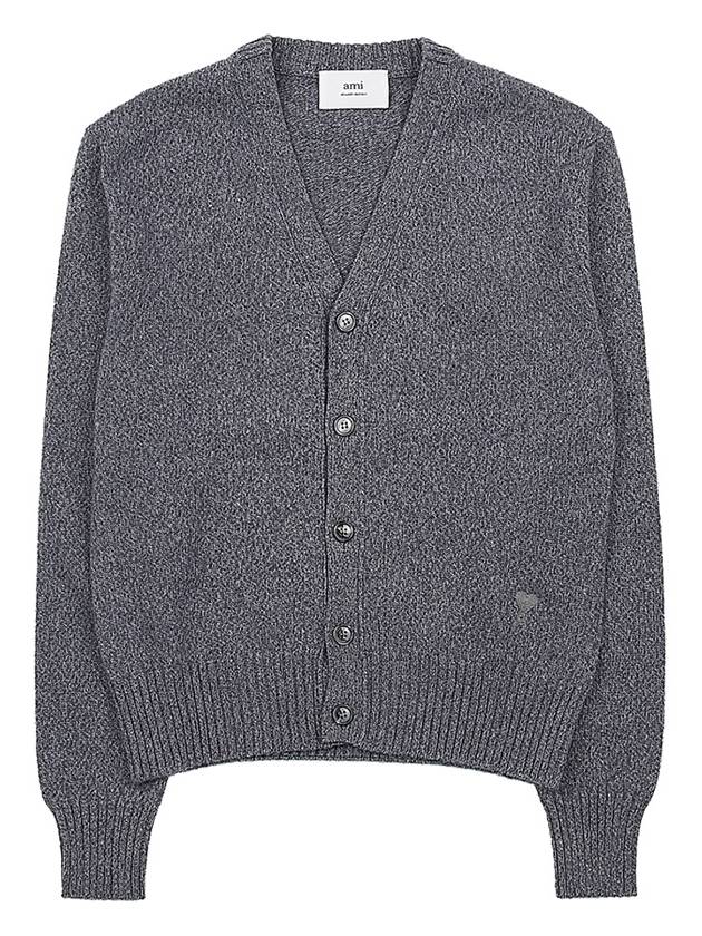 Heart Logo V Neck Cashmere Cardigan Heather Grey - AMI - BALAAN 10