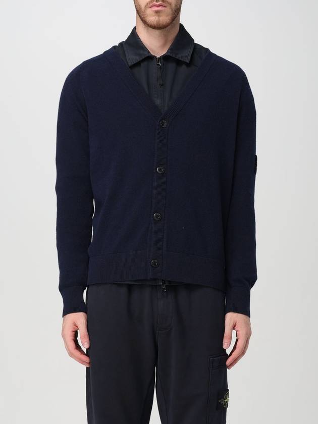 Wappen Patch V-Neck Cardigan Navy - STONE ISLAND - BALAAN 2