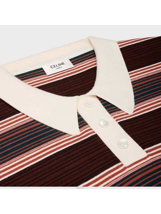 Triomphe Striped Loose PK Shirt Ecru Brown - CELINE - BALAAN 4