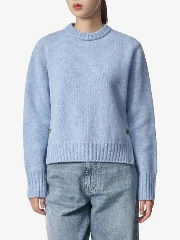 Metal Note Button Wool Knit Top Blue - BOTTEGA VENETA - BALAAN 2