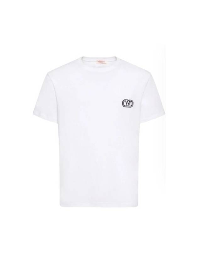 Cotton Tshirt decorated with V logo signature patch - VALENTINO - BALAAN 3