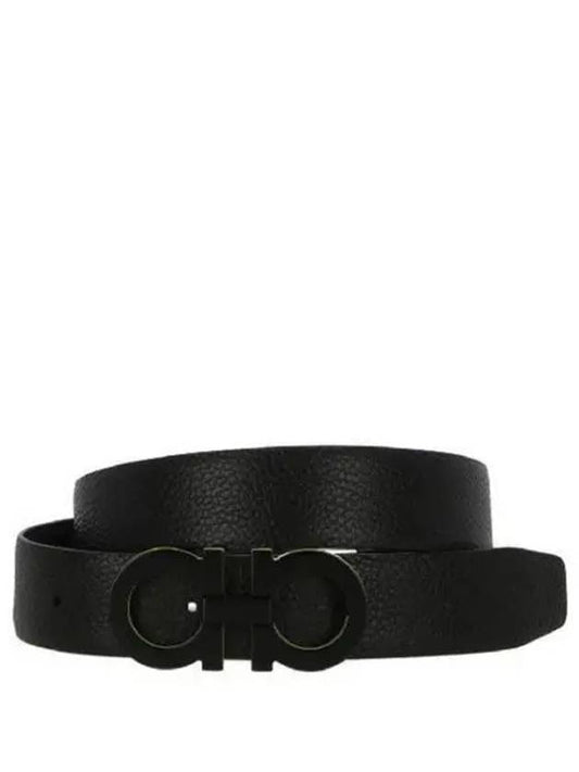 Gancini Reversible Leather Belt Black - SALVATORE FERRAGAMO - BALAAN 2