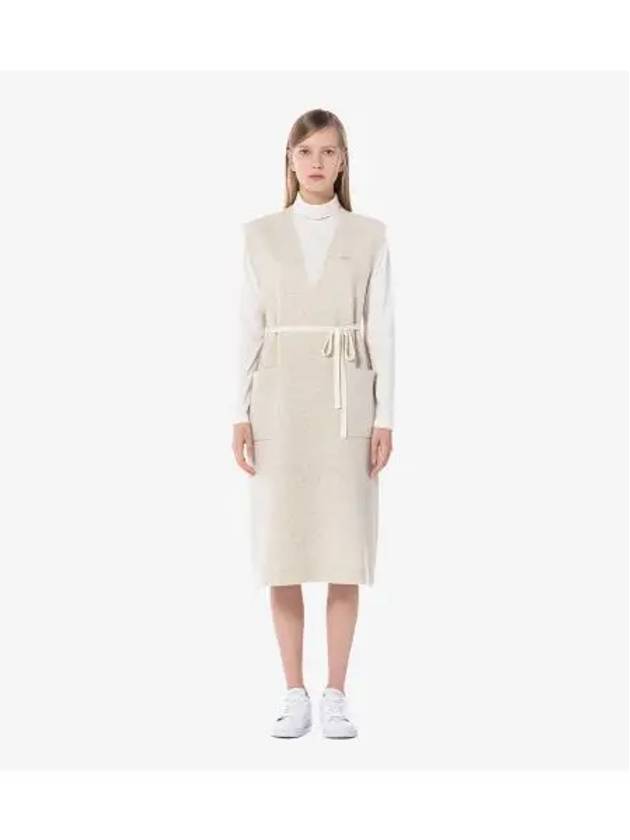 Women's V-Neck Sleeveless Midi Dress Cream - LACOSTE - BALAAN 2